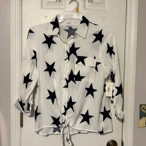 Sapphire XL White and Navy Blue Star Print Shirt NWT
